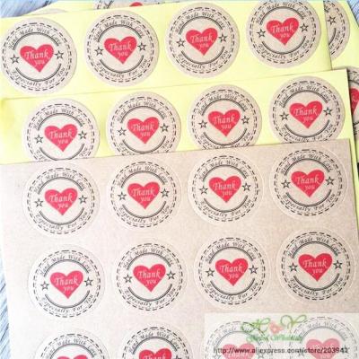 1000pcs/lot Vintage "Thank you" Heart Round Kraft Stationery label seal sticker/Students DIY Retro label For handmade products Stickers Labels