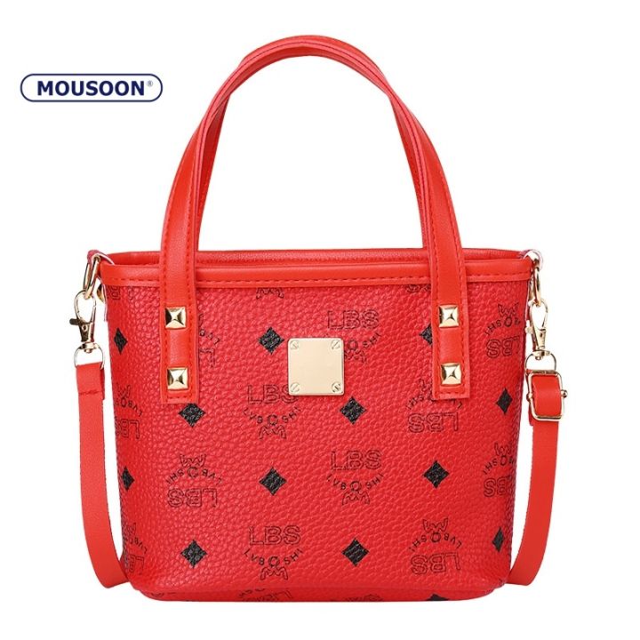 mousoon-กระเป๋าสตรีสีแดงสุทธิพิมพ์ย้อนยุคแบบพกพาถังกระเป๋าสร้างสรรค์เหรียญแบบพกพาขนาดเล็กกระเป๋า