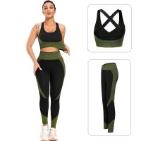 [COD] Cross-border seamless zipper suit female high elastic self-cultivation fitness bra set yoga exercise two-piece