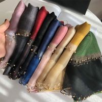 2023 New Summer Silk Scarf For Women Long Size Pashmina Lady Shawl Female Wraps Bandana Foulard Hijabs Solid Soft Beach Stoles