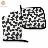 Cow Fur Oven Mitt and Pot holder Set Heat Resistant Non Slip Kitchen Gloves with Inner Cotton Layer for Cooking Baking Grilling