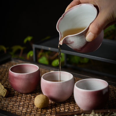WDDSXXJSL creative hand-painted single-cup ceramic crafts Kung Fu tea set fair cup pink glaze household tea table tea cup