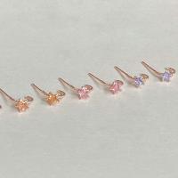 SissyJewelry // ต่างหูเงินแท้ รุ่น Mini twist hoop stud ประดับ พลอยดาว (rosegold-plated)