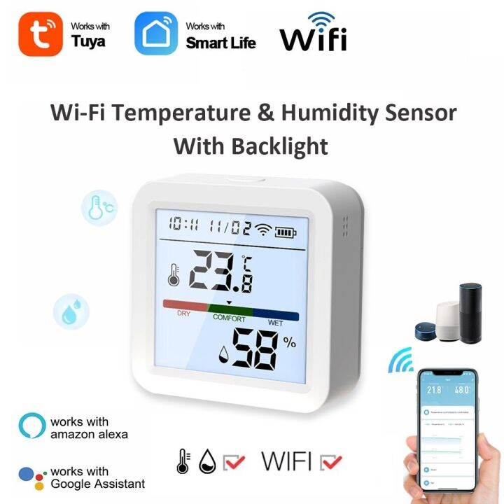 Smart Thermometer Hygrometer Wi-Fi Temperature Humidity Sensor Alexa Google  Home