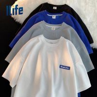 i life storeเสื้อยืดแขนสั้น Boys Wafflick Simple Loose Oversize Half-Sleeved Ins Trendy Brand Crewneck Top