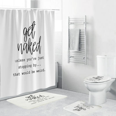 Quote Print White Shower Curtain Polyester Bathroom Set 4 Piece Toilet Cover Non-slip Mat For Bathroom DIY Decor