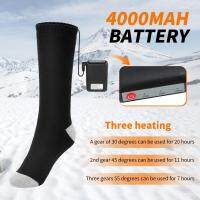 1 Pair Heated Socks USB 4000mAh Rechargeable Battery 3 Heat Settings Thermal Winter Warm Socks with 2 for Outdoor