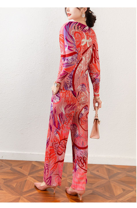 miyake-จีบชุดสูทสไตล์ตะวันตกสำหรับผู้หญิง-กางเกงขายาวทรงตรงสำหรับผู้หญิง-x255-เสื้อกับกางเกงแยกกันซื้อ