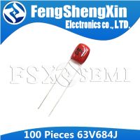 100PCS  CBB 684 63V 0.68UF Pitch 5mm 680nf 63V684J Polypropylene film capacitor WATTY Electronics