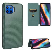 สำหรับ Motorola Moto G 5G Plus เนื้อคาร์บอนไฟเบอร์ฝาพับแบบแนวนอน TPU + พีซี + เคสที่มีสายคล้องหนัง PU และช่องเสียบบัตร (สีเขียว)