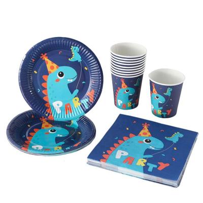 จานวันเกิดไดโนเสาร์เด็กชุดอาหารเย็น Dino ไดโนเสาร์ World Tableware แผ่นผ้ากันเปื้อนตกแต่ง Dino วันเกิด Baby Shower Tableware Party Favors ปกติ