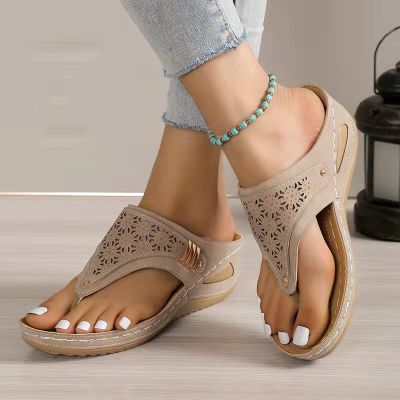 Clip Toe Wedge Heel Sandals for Women Summer Pu Leather Platform Platform Flip Flops Ladies Lightweight Diabetic Walking Sandals