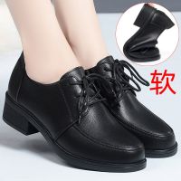 【Ready】? ler pl veet soft sole long-ndg deep-mouth lace-up work shoes for women black sgle shoes thick heel work shoes womens shoes sprg and autumn