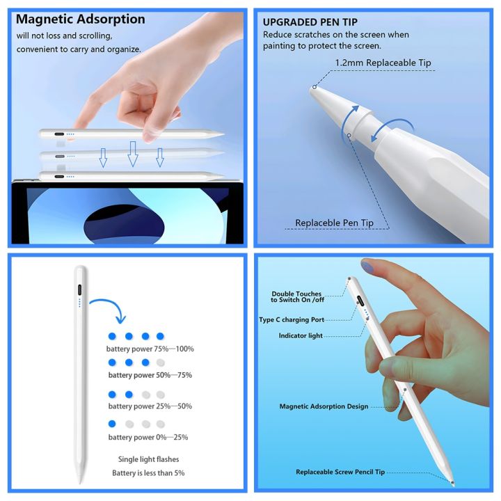 สินค้าใหม่ปากกาดินสอกันไฟสำหรับจอดินสอ-ipad-สำหรับอุปกรณ์เสริมสำหรับ-ipad-2022-2021-2020-2019-2018-pro-สไตลัสขนาดเล็กอากาศ