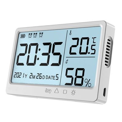 นาฬิกาปลุกอิเล็กทรอนิกส์อุณหภูมิความชื้นเมตรจอแสดงผลความสะดวกสบายหน้าจอ LCD ขนาดใหญ่ USB ชาร์จเลื่อนฟังก์ชั่น ℃/℉
