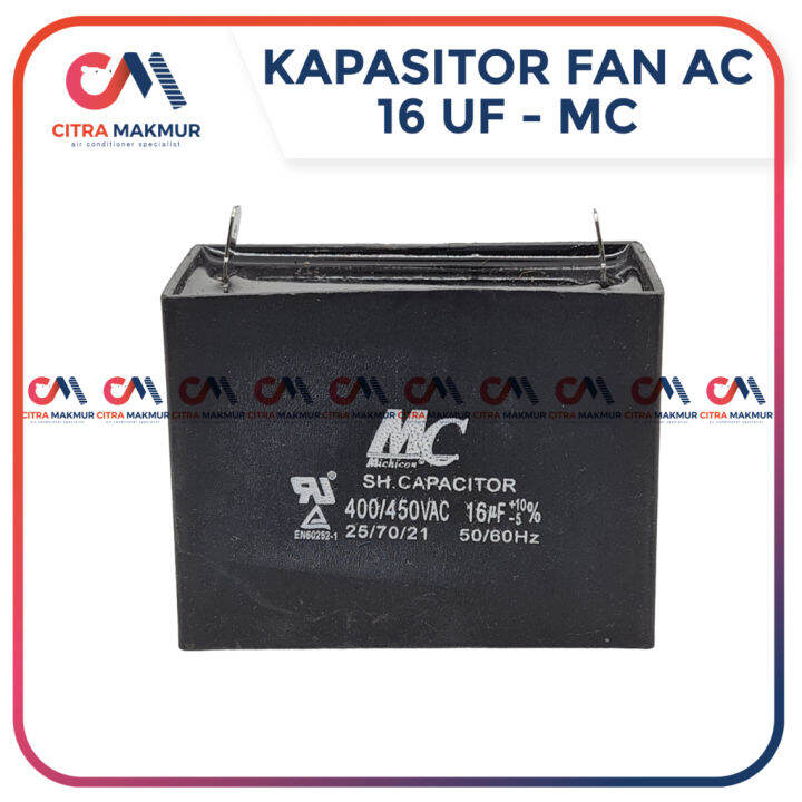 Kapasitor Fan AC 16 uf Kaki 2 Capasitor mikro Kipas angin Dinamo Blower