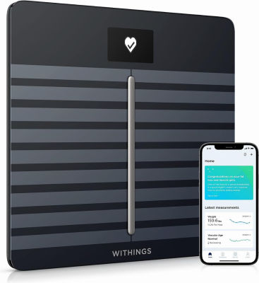 Withings Body Cardio – Premium Wi-Fi Body Composition Smart Scale, Tracks Heart Health, Vascular Age, BMI, Fat, Muscle &amp; Bone Mass, Water %, Digital Bathroom Scale with App Sync via Bluetooth or Wi-Fi Body Black