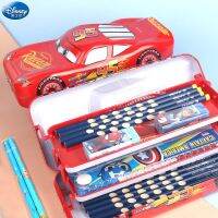 ♈ Disney Mcqueen Three-layer Pencil Case Large Capacity Cartoon Car Stereo Pencil Case Learning Gift Multi-function Stationery