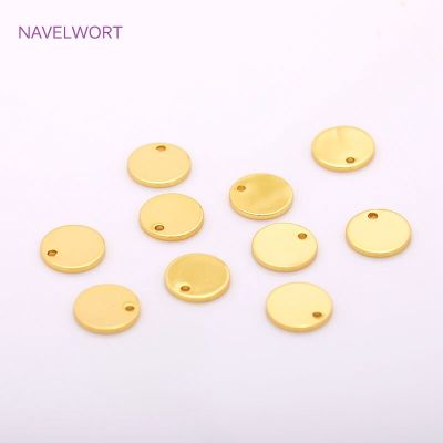 8mm 10mm 12mm Brass Flat Round Pendant Charms 18K Gold Plating Smooth Bracelet Components DIY Jewelry Making Accessories