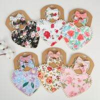 【DT】hot！ 3Pcs/Set Baby Bibs for Feeding Bow Headbands Side Saliva Kids Photography Props Hair Tied Bandanas
