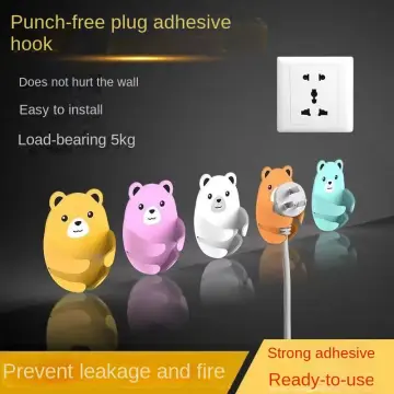Wall-Mounted Plug Hook Kitchen Power Cord Plug Hooks Cute Cartoon No  Punching Multi-Function Hook