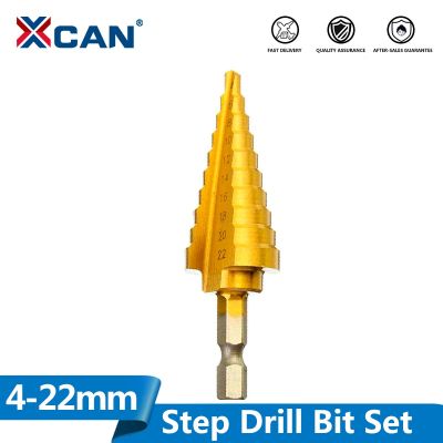 HH-DDPJXcan 1pc 4-22mm Titanium Coated Step Drill Hss Straight Flute Pagoda Drill Hex Shank Woodworking Tool Hole Cutter Hss Drill Bit