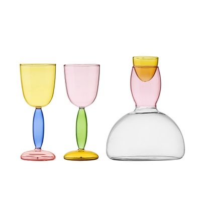 【CW】✐✼  Borosilicate Color Contrast Goblet Colored Glass Bordeaux Burgundy Wine Glasses