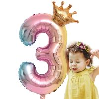 Large 32inch Helium Air Digit Figure Big Crown Number Foil Balloon Birthday Party Decorations Kids Balloons