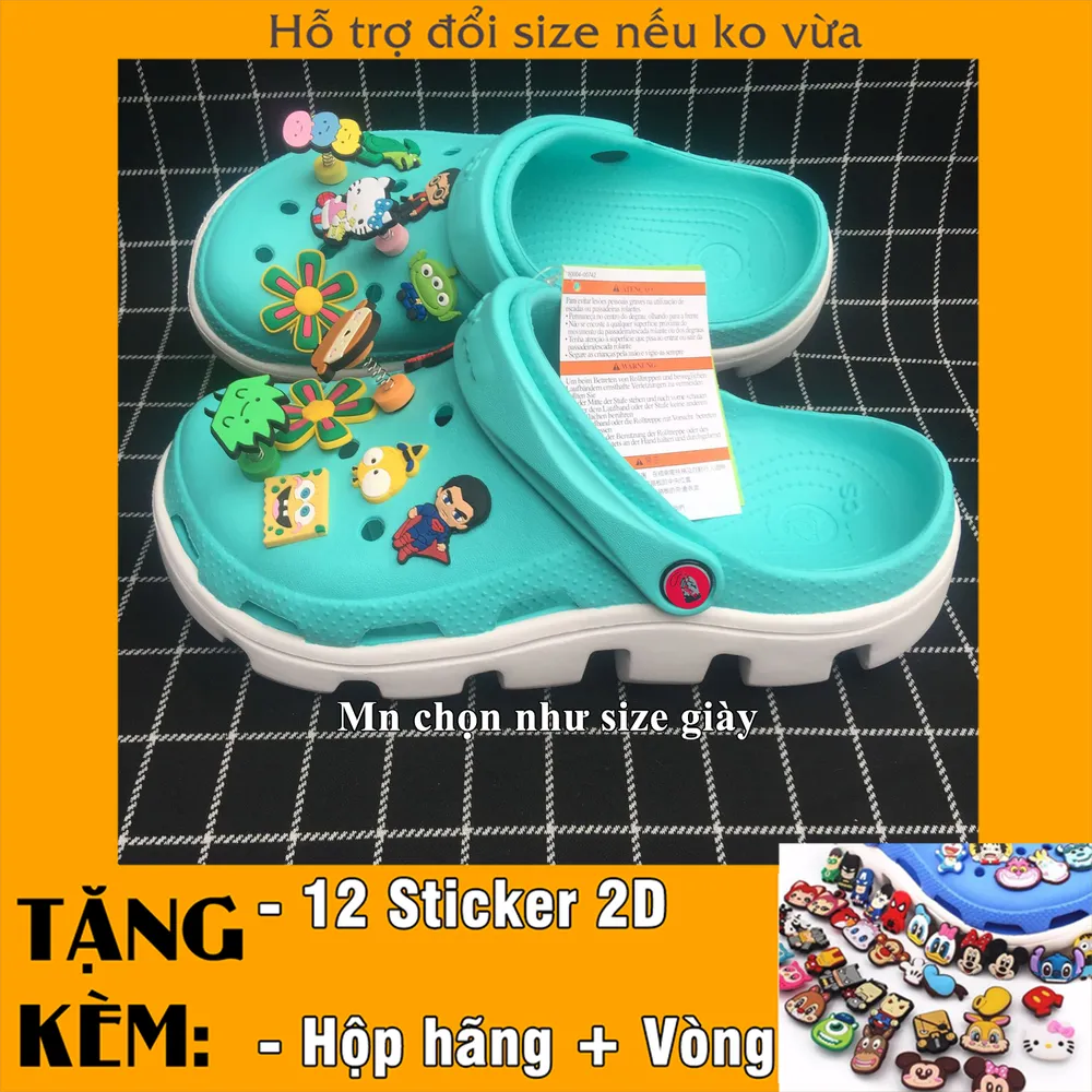 CÓ VIDEO-Kèm 12 Sticker] DÉP CROCS DUET XANH NGỌC - Dép Sục - Dép Cá Sấu -  Dép