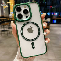 KISSCASE เคสโทรศัพท์แบบใสกรอบเลนส์โลหะชุบสำหรับ Iphone 15 14 13 12 11 Pro Max 15 14 Plus Magsafe ชาร์จไร้สายโปร่งใสบางพิเศษเคสอะคริลิกแข็งกันกระแทกสำหรับ Iphone 15 14 13 12 11