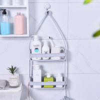 Bathroom Double Layers Hanging Shelf Bath Supplies Storage Rack Plastic DIY Shower Organiser Holder Tidy kitchen storage