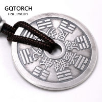 Real 999 Sterling Silver Bagua Gossip Pendant Necklace For Women Men R Antique Matt Amulet Rope Necklace Feng Shui Jewelry