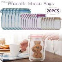 20Pcs Reusable Mason Jar Bottles Bags Seal Fresh Food Zipper Bag Nuts Cookies Snacks Ziplock Bag Kitchen Storage Organizer