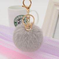 [HOT HUIQKKJKUIO 556] 8ซม. Fur Ball Key Chain จี้หกเหลี่ยมเลียนแบบกระต่าย Fur Ball พวงกุญแจน่ารักผู้หญิงกระเป๋าถือ Key Ring พวงกุญแจ Charms