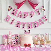 【JIU YU】△✘✈  Disney Minnie Mouse Tema Party Supplies Talheres descartáveis Pratos de papel copos Decorações de aniversário meninas Baby Shower