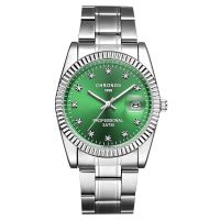 CHRONOS Man Waterproof Quart Watch with Date Analog Business Watch Male Stainless Steel Rhinestone Watch Green Blue Dial