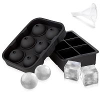 Ice Cube Trays Set of 2  BPA Free Silicone Sphere Whiskey Ice Ball Large Square Ice Cube Molds With Funnel for Cocktails Bourbon Bar Wine Tools