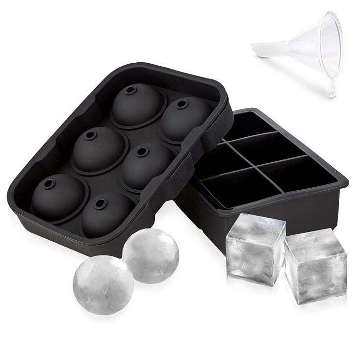 Ice Cube Trays, Silicone Large Size Sphere Ice Ball Maker with Lids &  Funnel Ice Cube Molds for Whiskey and Cocktails (Black) 