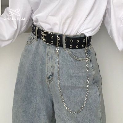 【CC】 Cinto de couro para mulheres e homens fivela pino cintura preta prego salgueiro cintos grommet completos jeans feminino moda punk 152