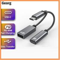 GEORG เมาส์คีย์บอร์ด 2 in 1 ซิงค์ข้อมูล สาย USB Type C 60W PD ชาร์จเร็ว ตัวแปลง อะแดปเตอร์ OTG