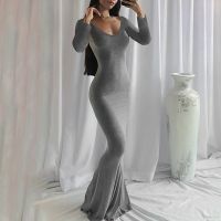 ผู้หญิงเซ็กซี่ V คอ Slim Fishtail ชุดหนังสือผ้าไหม Elegant French Slim Night Dress DRESS