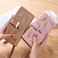 Feng Qi shop Women Wallet Female Purse Leather Card Holder Coin Purse Phone Wallet Cash Pocket Photo Clutch Bag Leaves Design