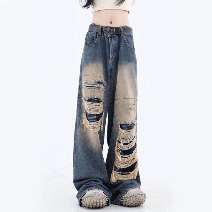 cc-hole-jeans-bf-waist-hip-hop-loose-wide-leg-pants-korean-straight-denim-new