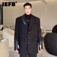 IEFB Menswear Korean Spliced Leather Finger Design Long Sleeve Blazer Loose Notched Suit Jacket Spring Winter Fashion 2022 New