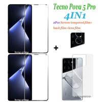 4in1for ฟิล์มกระจกเทมเปอร์ Tecno Pova 5 Pro Tecno Pova 5 Pova 4 Pova 4 Pro Pova 3 Pova 2 Pova Neo 2ชิ้นปกป้องหน้าจอกระจกเทมเปอร์เต็มหน้าจอ + ฟิล์มด้านหลัง + ฟิล์มเลนส์