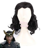 Halloween Mens Loki Cosplay Short Black Wavy Styeld Costume Heat Resistant Synthetic Hair Carnival Party Role Play + Wig Cap