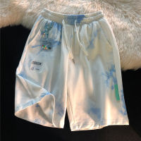 Appliques Tie Dye High Waisted Casual Sports Shorts Women Summer Clothes Wide Leg Loose Harajuku Running Shorts with Pocket 2021