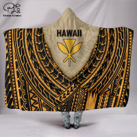 Humpback Whale with Hibiscus Polynesian Hawaii style Hooded Blanket 3D full print Wearable Blanket Adult men women Blanket