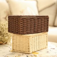 Rattan Tissue Box Cover Rectangular Napkin Case Woven Napkin Paper Container Home Car Napkins Holder Ofiice Home Organizer