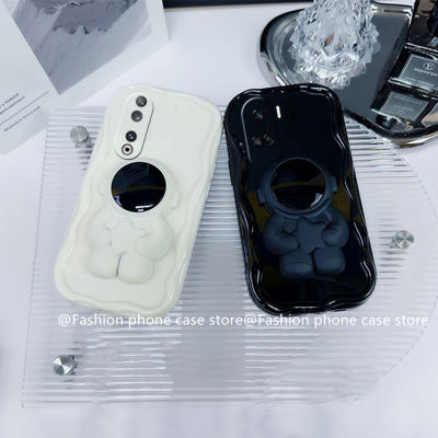 เคสโทรศัพท Honor90 Honor 90 Lite เคส Phone Case Huawei Nova Y91 Y90 Y71 Y70 Honor70 5G สุดเท่เคสขาตั้งซ่อนรูปนักบินอวกาศสุดเท่สีทึบขอบครีมฝาครอบแบบนิ่มป้องกันเลนส์2023